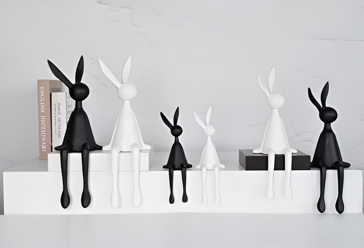 Lisslune | ResinLux | Modern Resin Easter Bunny – Black, White, or Blue Sitting Rabbit Decoration