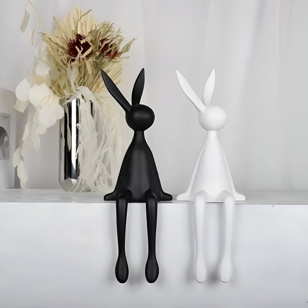 Lisslune | ResinLux | Modern Resin Easter Bunny – Black, White, or Blue Sitting Rabbit Decoration