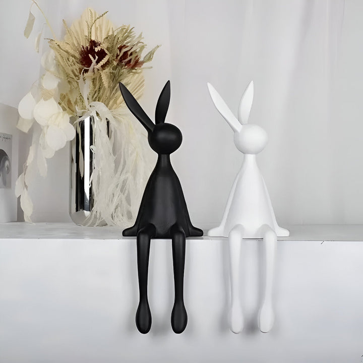 Lisslune | ResinLux | Modern Resin Easter Bunny – Black, White, or Blue Sitting Rabbit Decoration