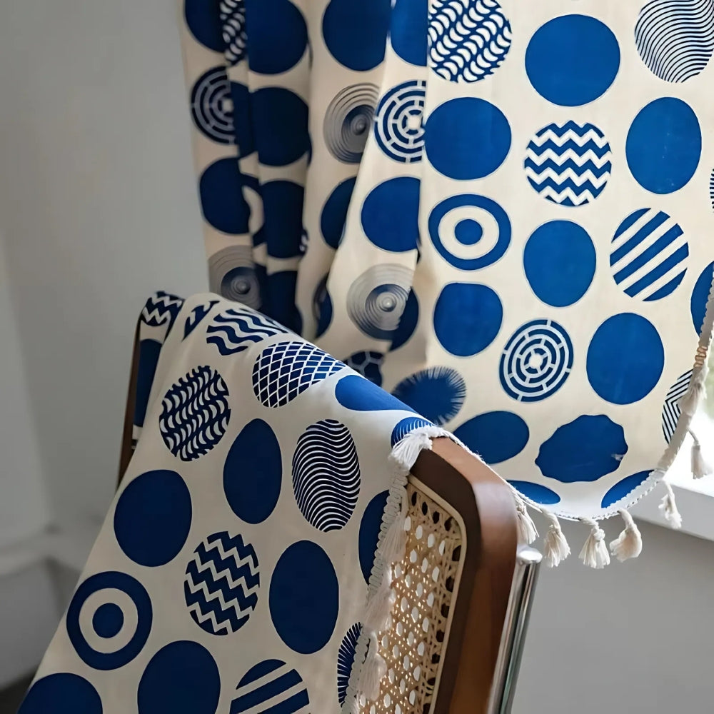Lisslune | Retro Blue Polka Dots Patterned Window Curtain