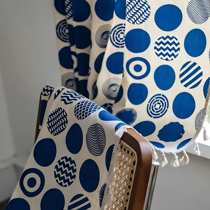 Lisslune | Retro Blue Polka Dots Patterned Window Curtain