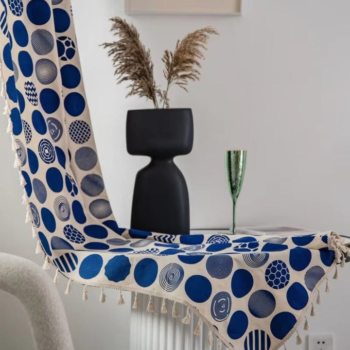 Lisslune | Retro Blue Polka Dots Patterned Window Curtain