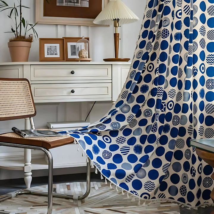 Lisslune | Retro Blue Polka Dots Patterned Window Curtain