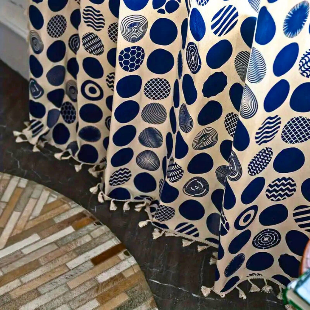 Lisslune | Retro Blue Polka Dots Patterned Window Curtain