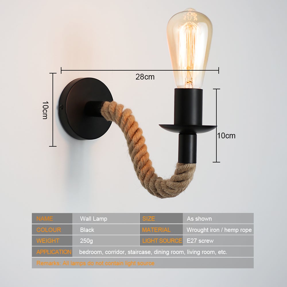 Lisslune | Retro Hemp Rope Industrial Loft Wall Lamp