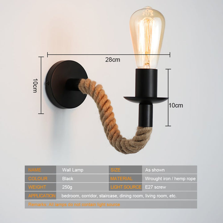 Lisslune | Retro Hemp Rope Industrial Loft Wall Lamp