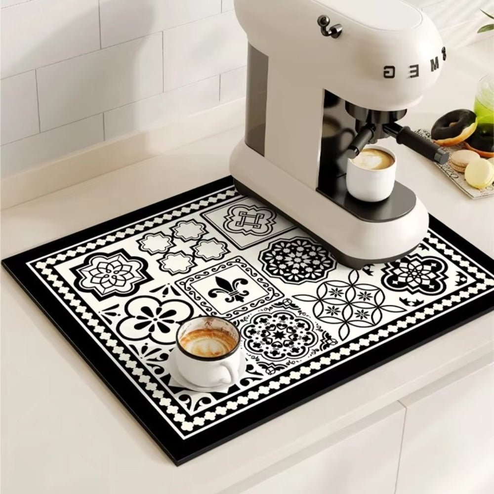 Lisslune | Retro Tile Design Absorbent Coffee Mat