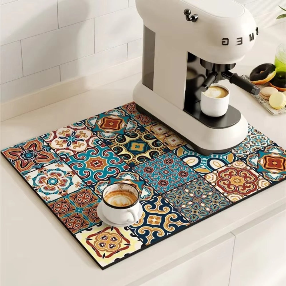 Lisslune | Retro Tile Design Absorbent Coffee Mat