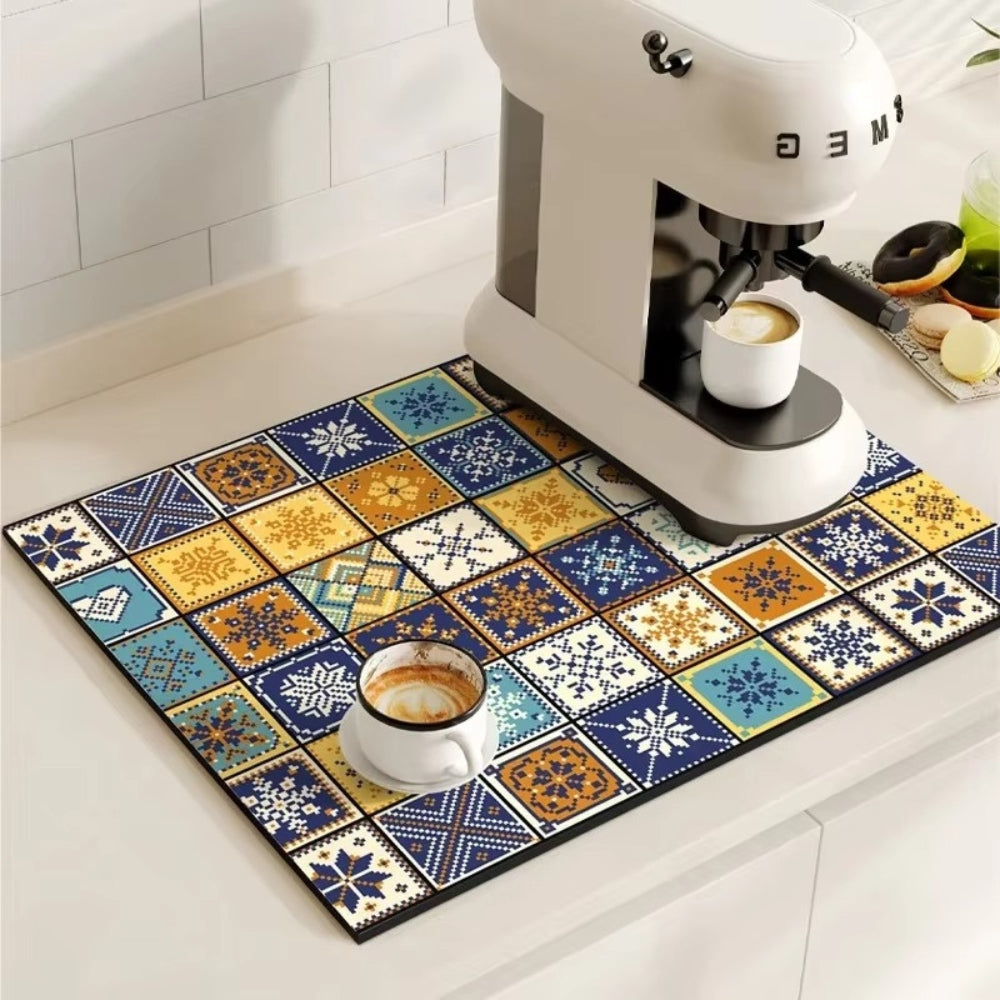 Lisslune | Retro Tile Design Absorbent Coffee Mat