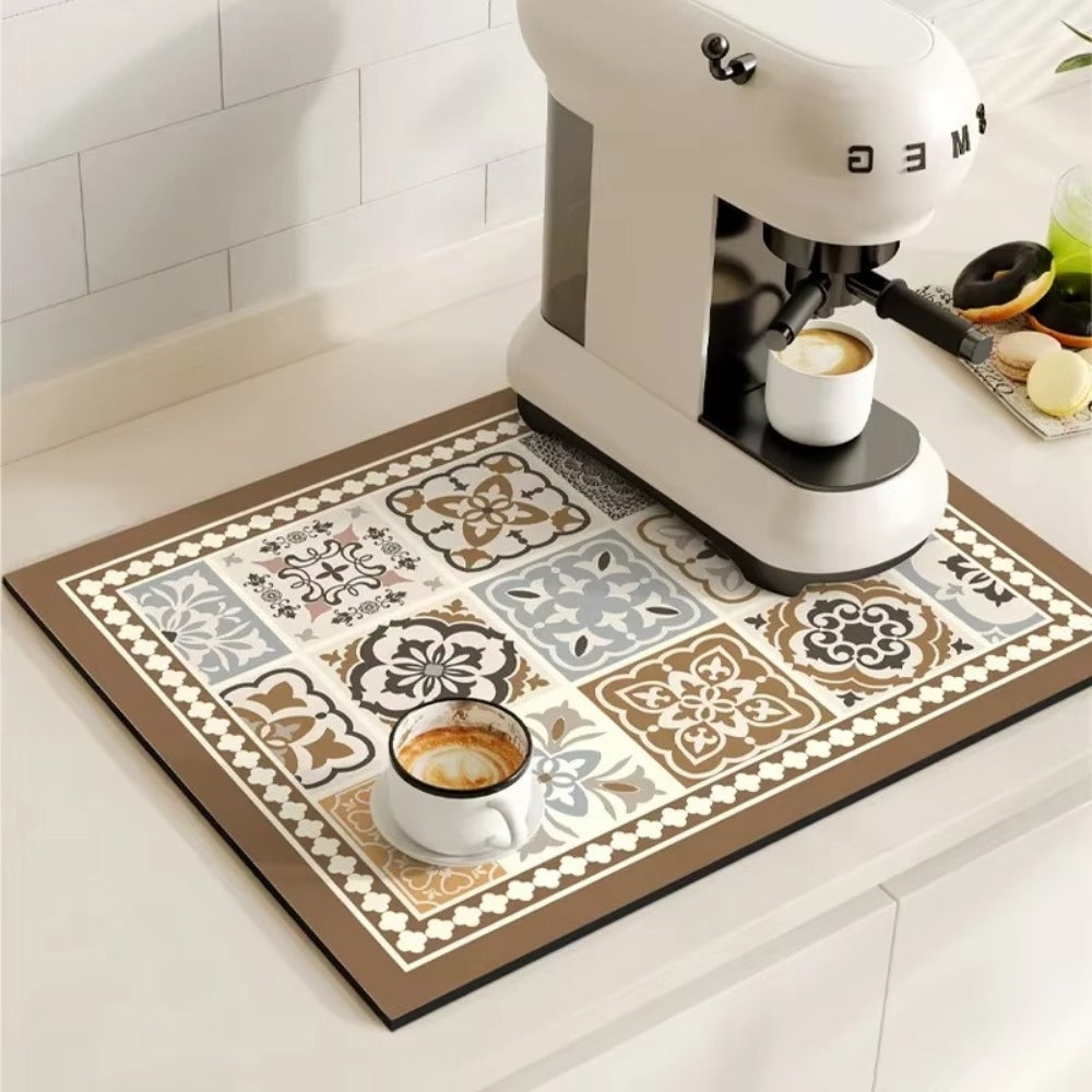 Lisslune | Retro Tile Design Absorbent Coffee Mat