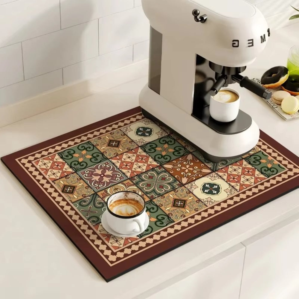Lisslune | Retro Tile Design Absorbent Coffee Mat