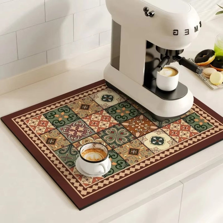 Lisslune | Retro Tile Design Absorbent Coffee Mat