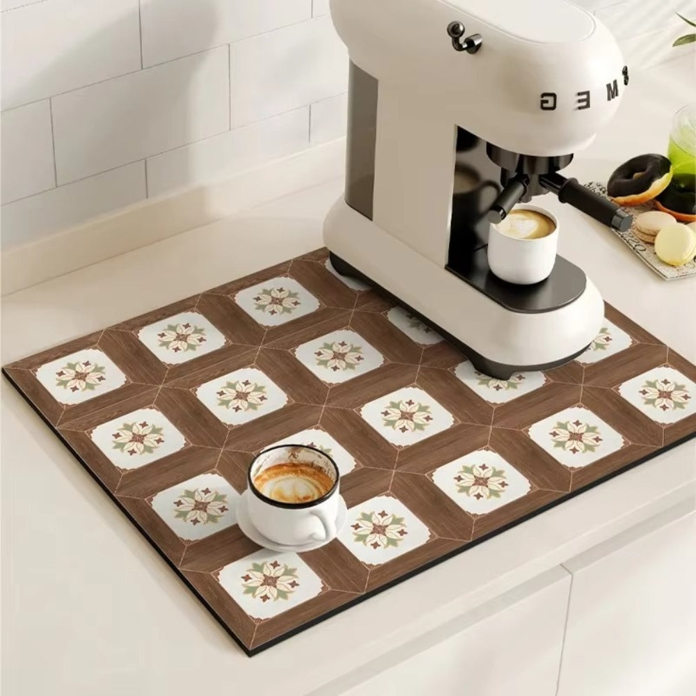 Lisslune | Retro Tile Design Absorbent Coffee Mat