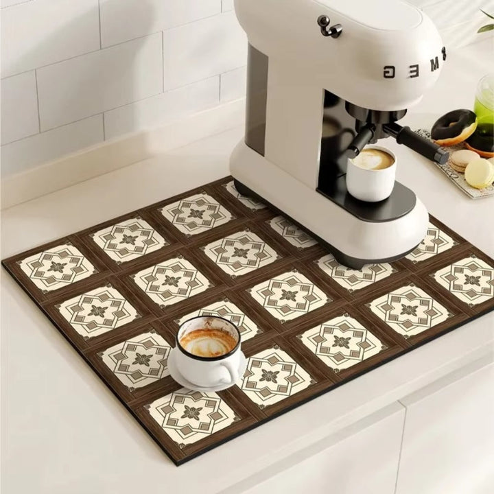 Lisslune | Retro Tile Design Absorbent Coffee Mat