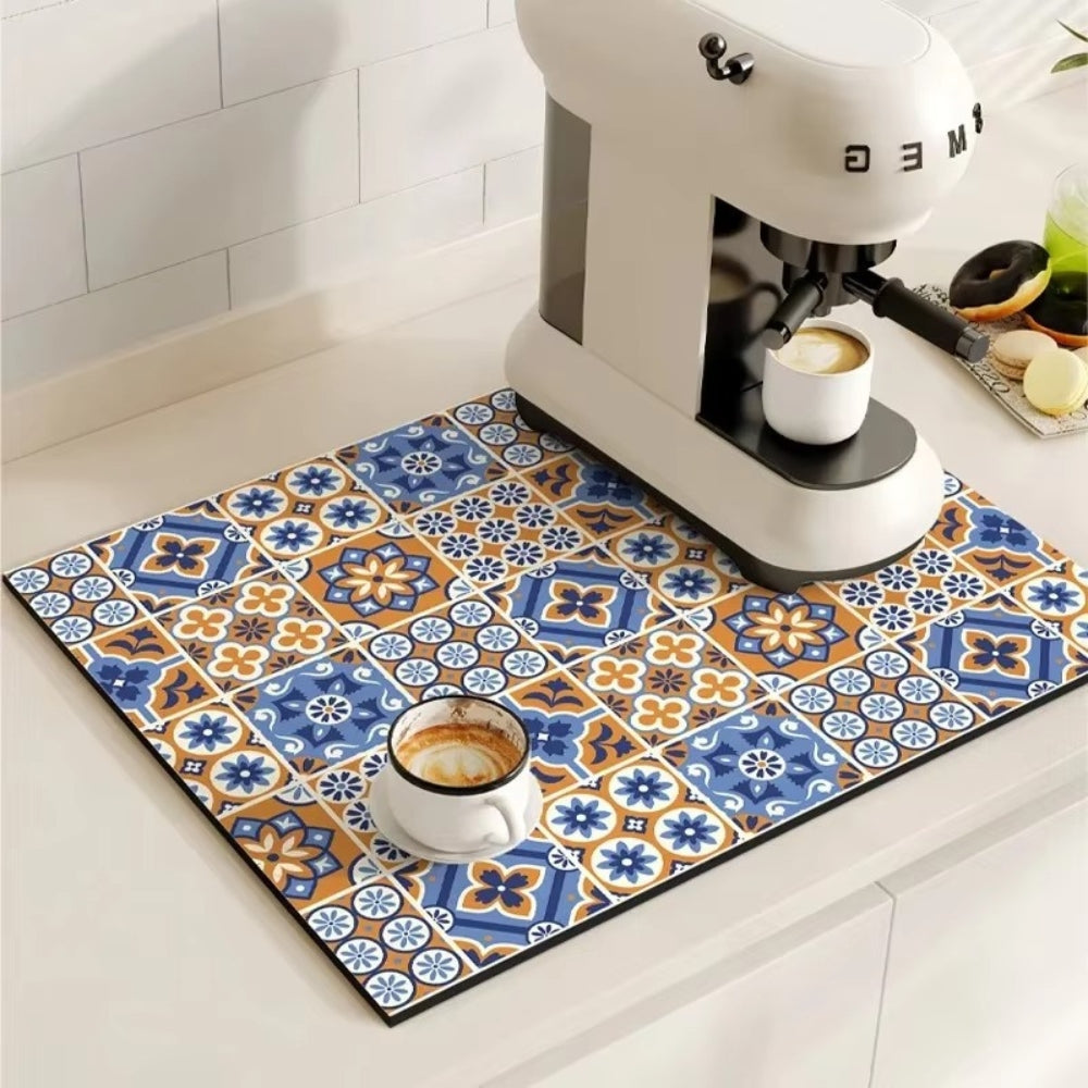 Lisslune | Retro Tile Design Absorbent Coffee Mat