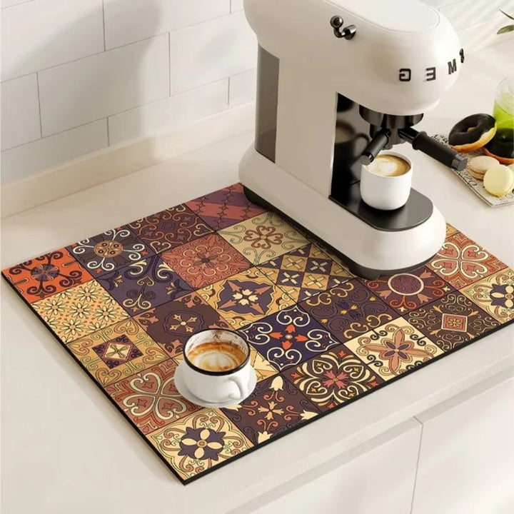 Lisslune | Retro Tile Design Absorbent Coffee Mat