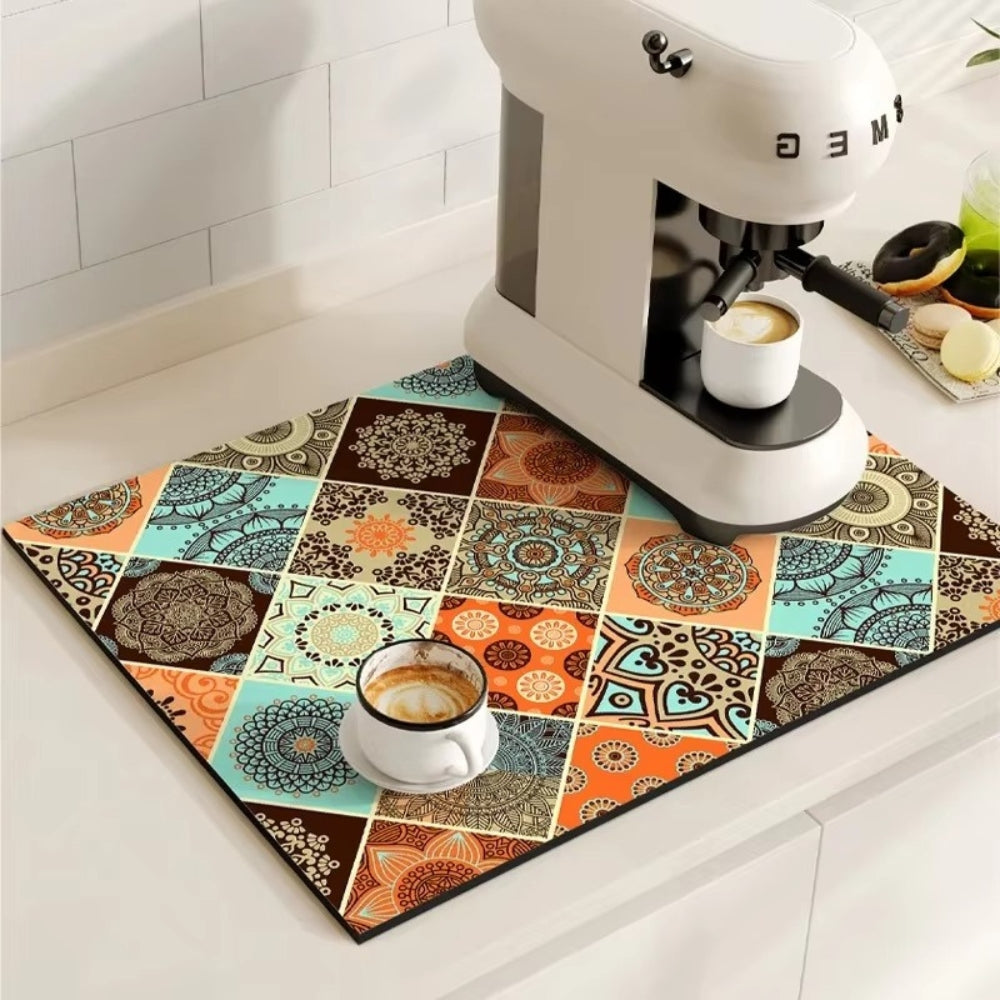 Lisslune | Retro Tile Design Absorbent Coffee Mat