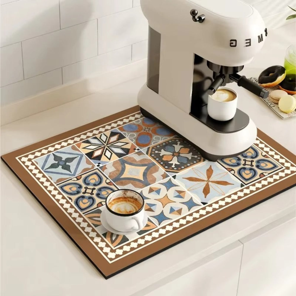 Lisslune | Retro Tile Design Absorbent Coffee Mat