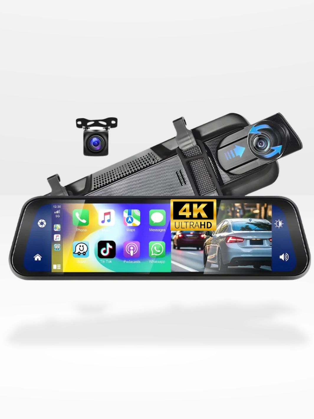 Lisslune | Rearview Mirror Dash Cam 4K Front & Rear | CarPlay & Smart Driving Assistant