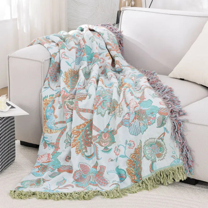Lisslune | Reverie Floral Tassel Cotton Blanket