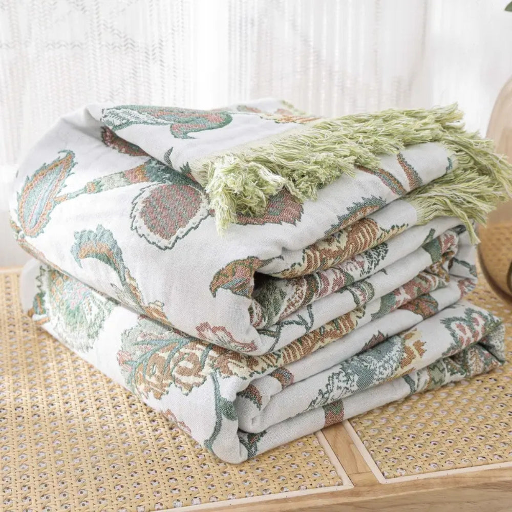 Lisslune | Reverie Floral Tassel Cotton Blanket