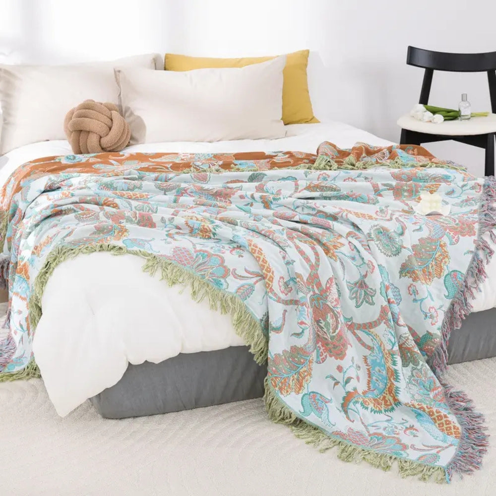 Lisslune | Reverie Floral Tassel Cotton Blanket