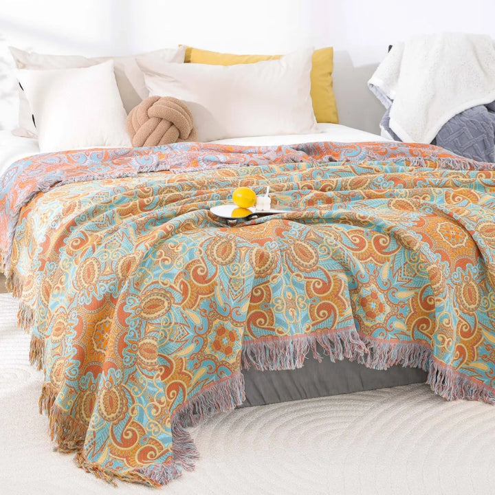 Lisslune | Reversible Paisley Bohemian Cotton Blanket
