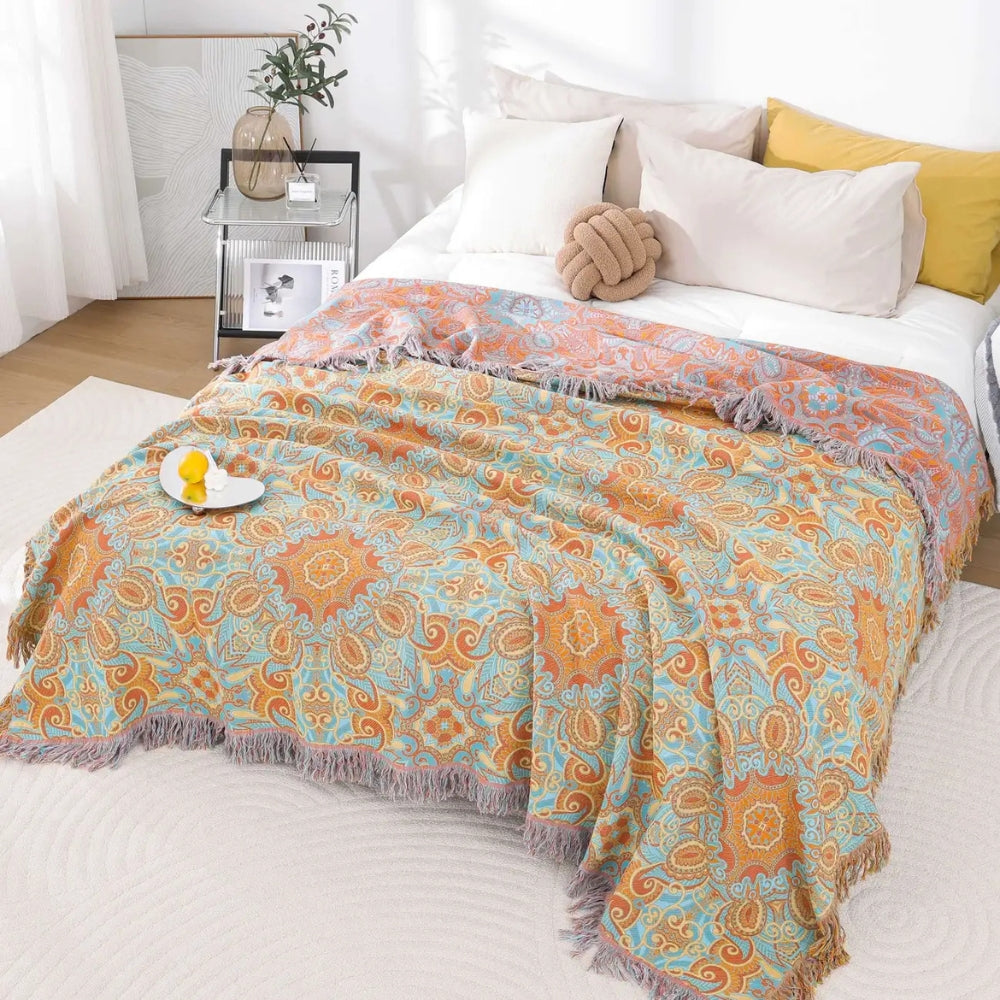 Lisslune | Reversible Paisley Bohemian Cotton Blanket