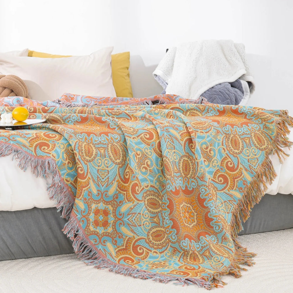 Lisslune | Reversible Paisley Bohemian Cotton Blanket