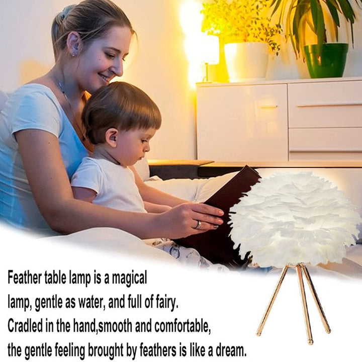 Lisslune | Romantic Feather Table Lamp Modern Nightstand Lamp Living Room Café Decoration Wedding Christmas Gift Ostrich Feather Light
