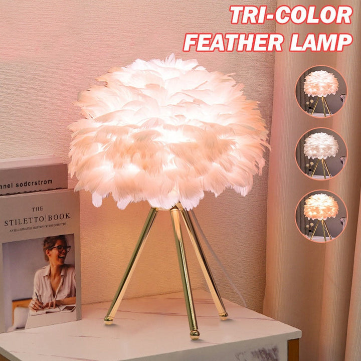 Lisslune | Romantic Feather Table Lamp Modern Nightstand Lamp Living Room Café Decoration Wedding Christmas Gift Ostrich Feather Light