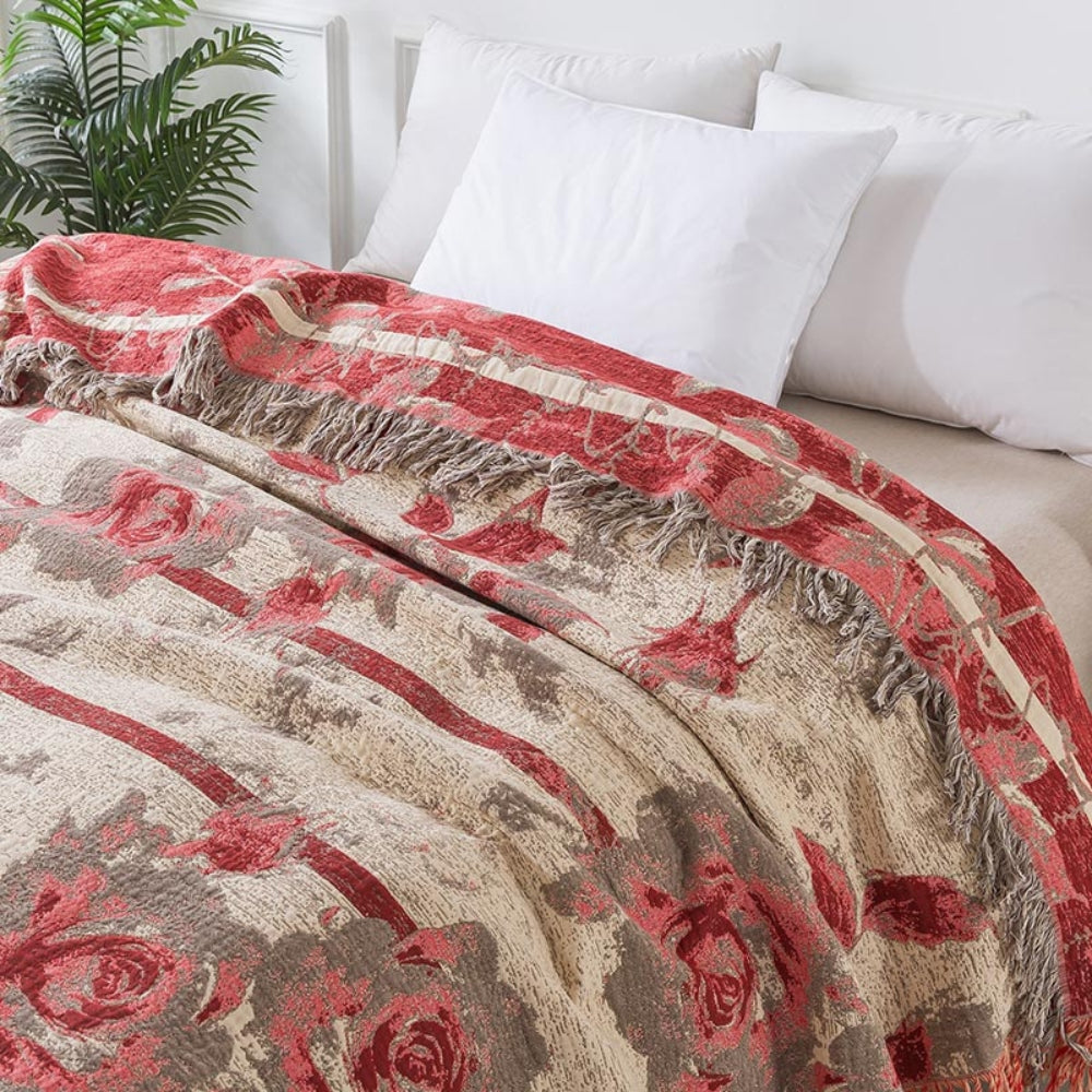 Lisslune | Rosewood Grace Throw Cotton Blanket