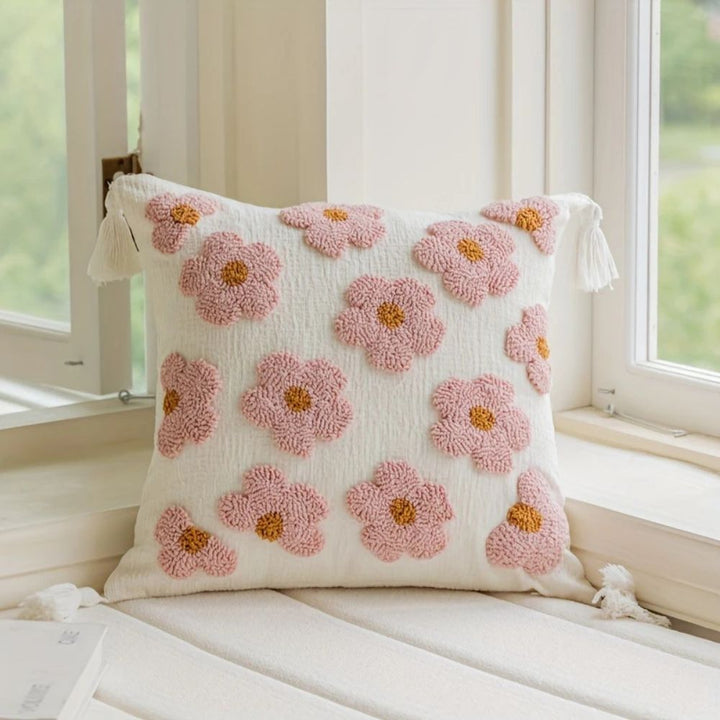 Lisslune | Rosy Bloom Tufted Cushion Cover
