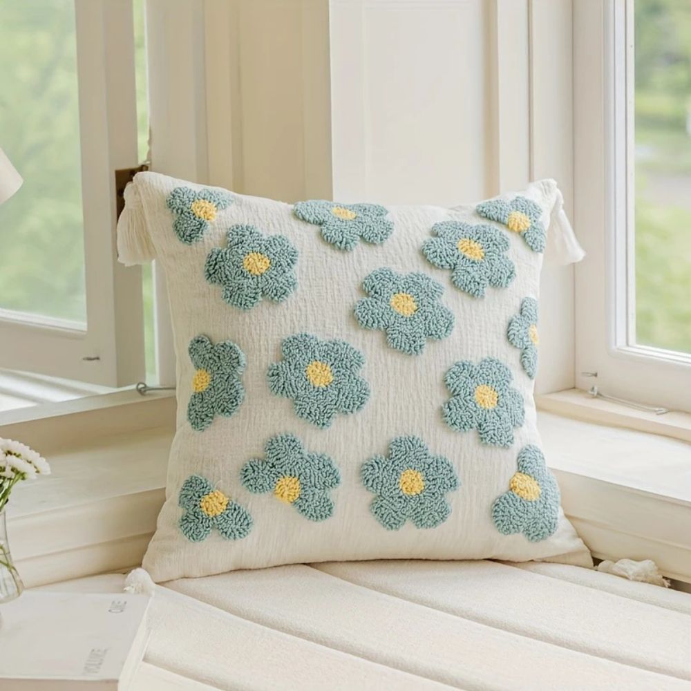 Lisslune | Rosy Bloom Tufted Cushion Cover