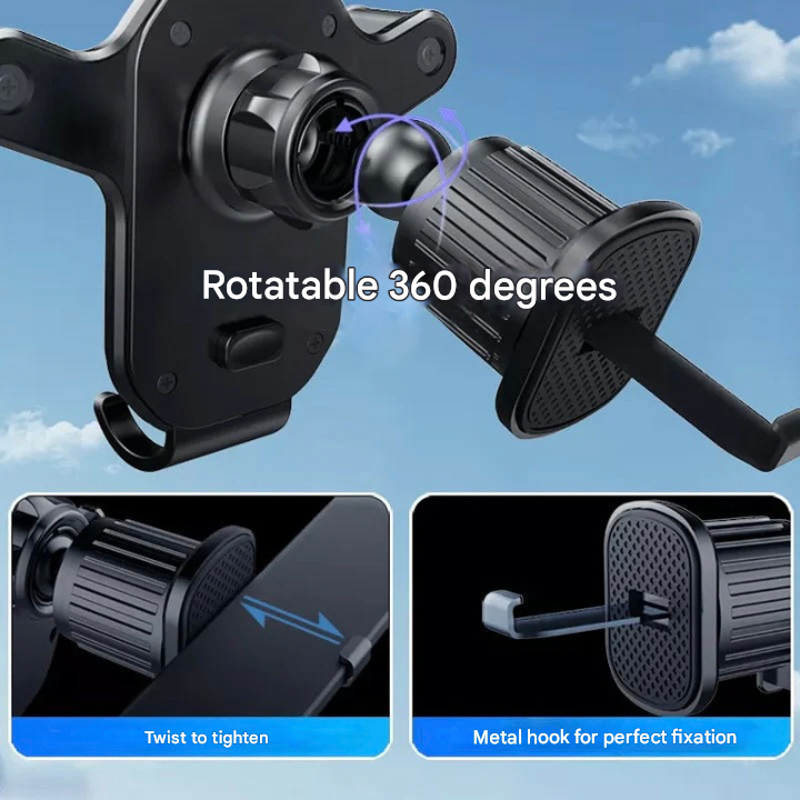 Lisslune | SafeGrip Car Phone Holder – 360° Rotatable Air Vent Holder with Hook Lock