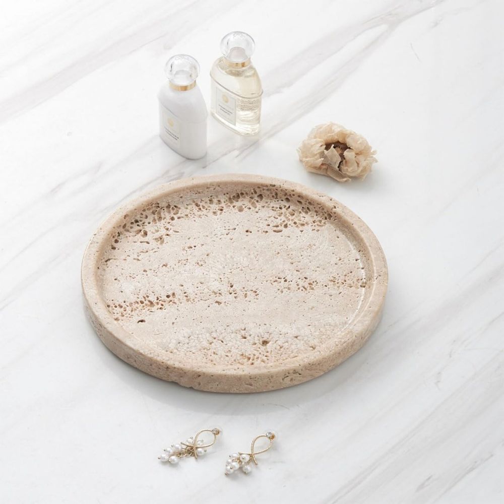 Lisslune | Round Travertine Stone Tray