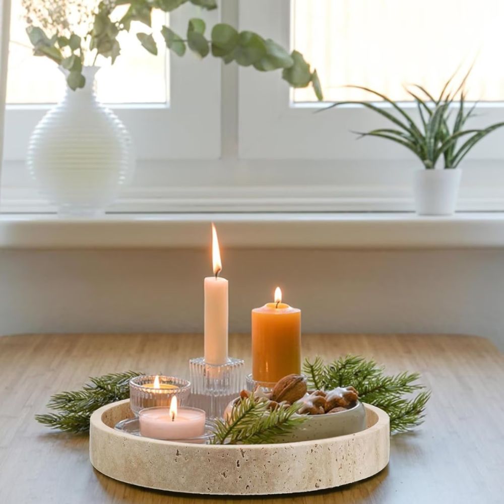 Lisslune | Round Travertine Stone Tray