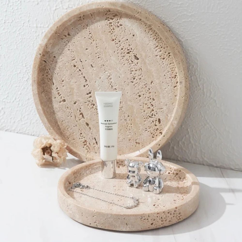 Lisslune | Round Travertine Stone Tray