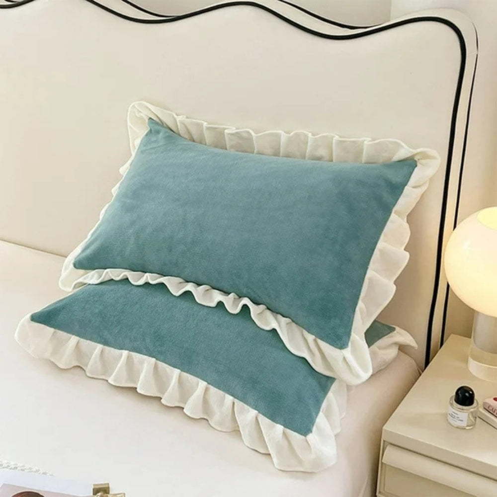 Lisslune | Velvet Ruffle Edge Pastel Pillow Cover