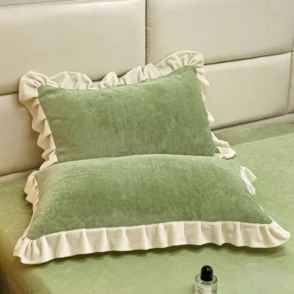 Lisslune | Velvet Ruffle Edge Pastel Pillow Cover