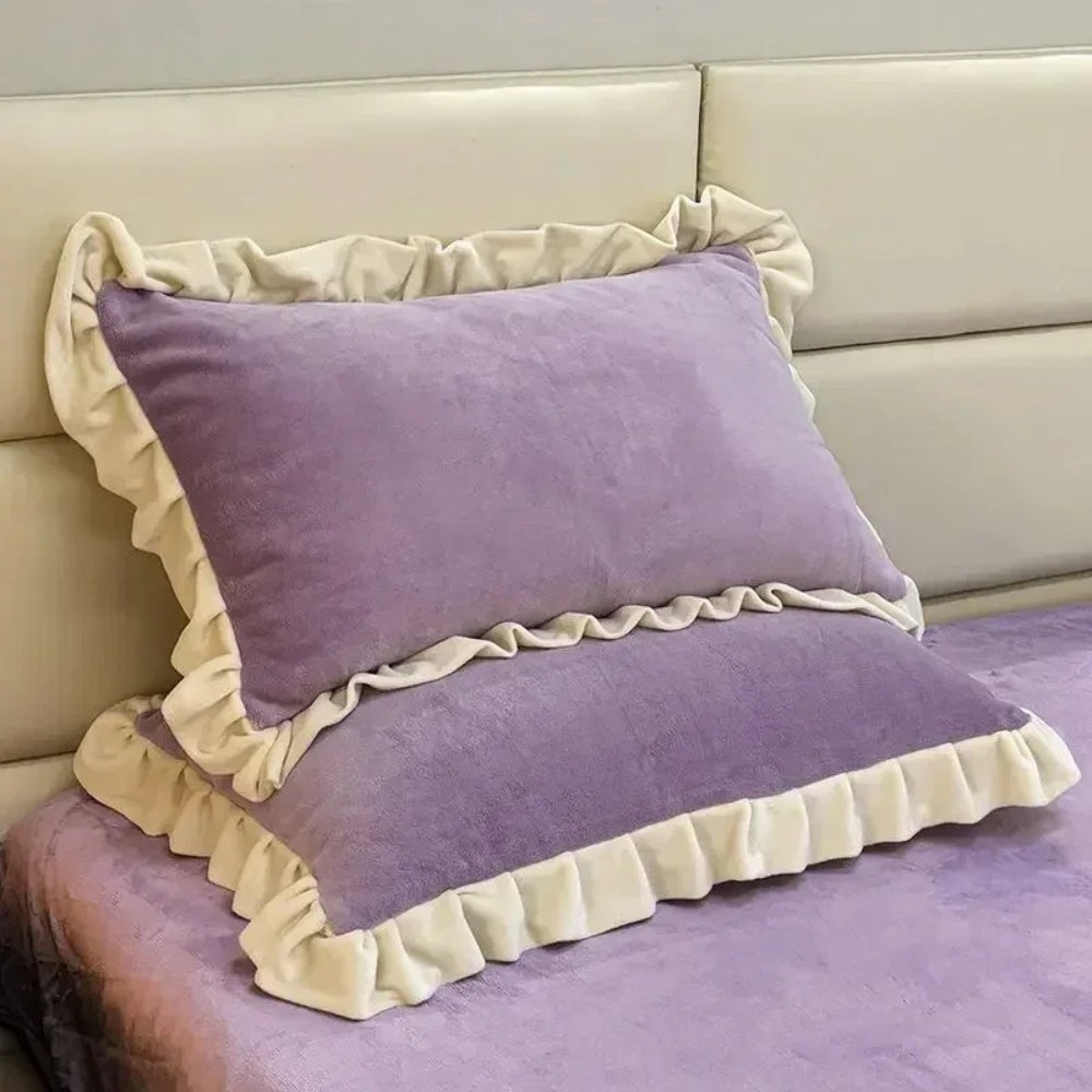 Lisslune | Velvet Ruffle Edge Pastel Pillow Cover