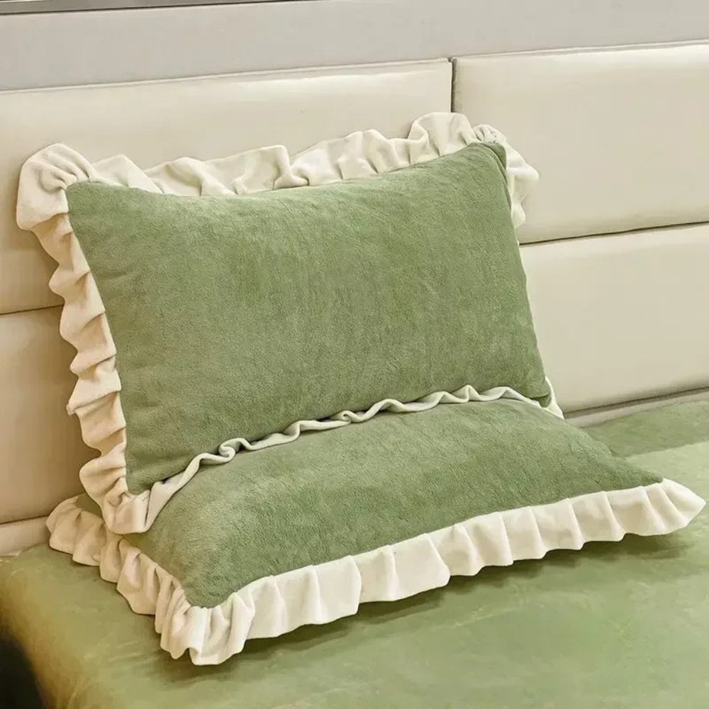Lisslune | Velvet Ruffle Edge Pastel Pillow Cover