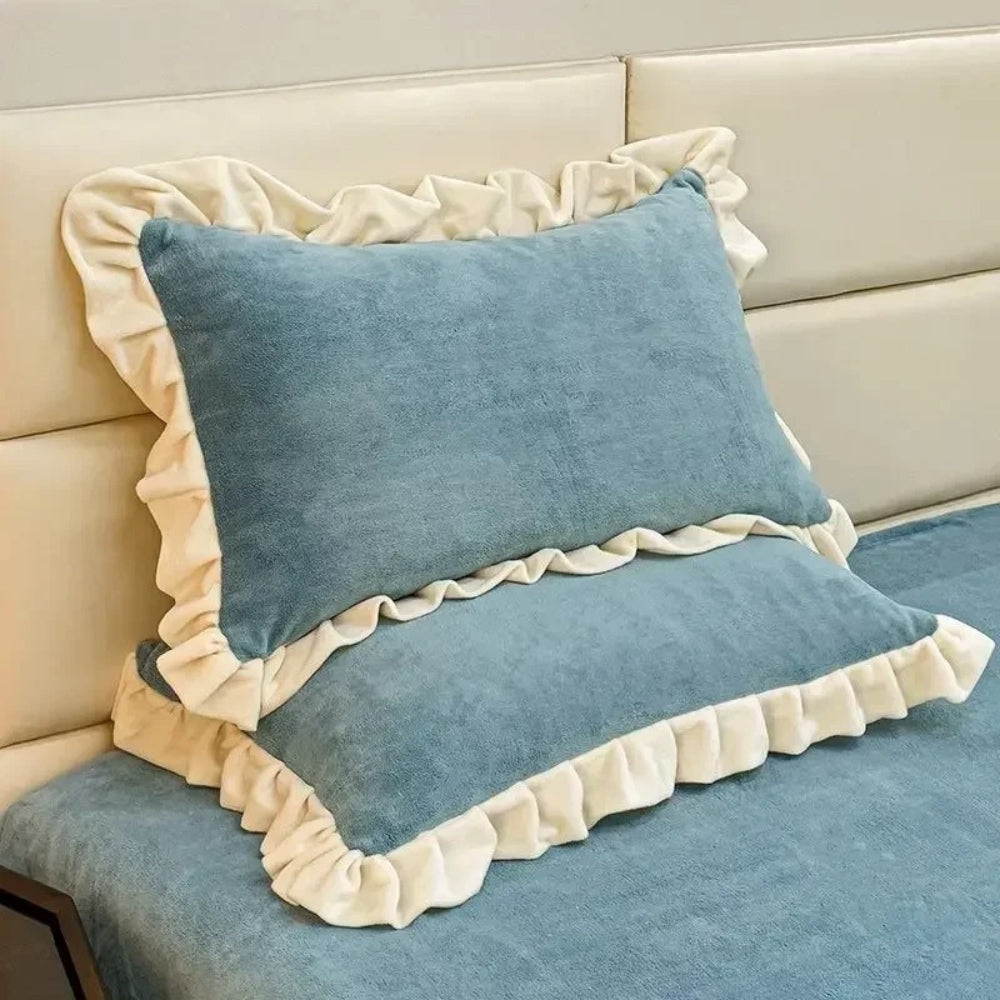 Lisslune | Velvet Ruffle Edge Pastel Pillow Cover
