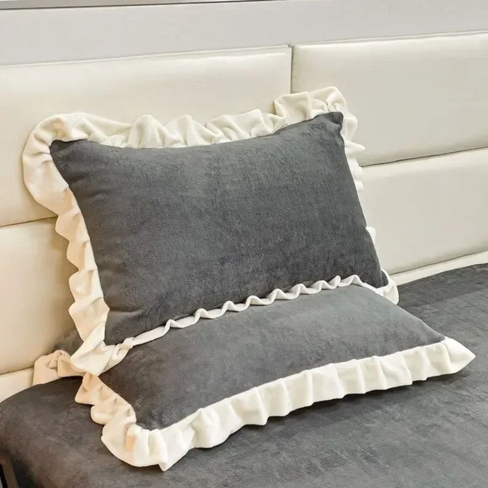 Lisslune | Velvet Ruffle Edge Pastel Pillow Cover