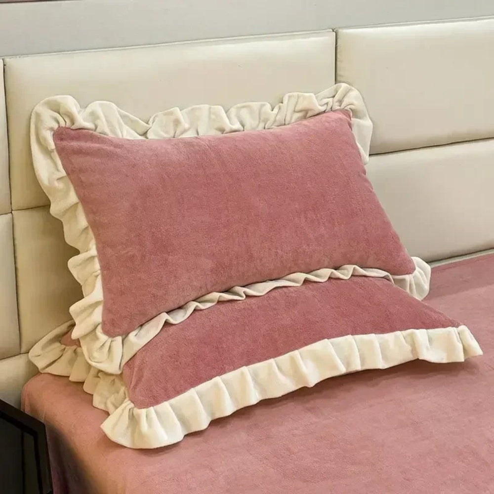 Lisslune | Velvet Ruffle Edge Pastel Pillow Cover