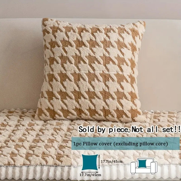 Lisslune | Colourful Plush Houndstooth Sofa Cover and Cushion Cover
