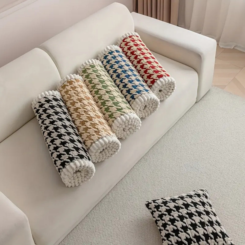 Lisslune | Colourful Plush Houndstooth Sofa Cover and Cushion Cover