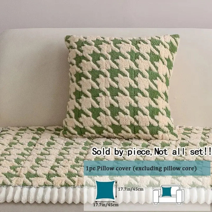 Lisslune | Colourful Plush Houndstooth Sofa Cover and Cushion Cover