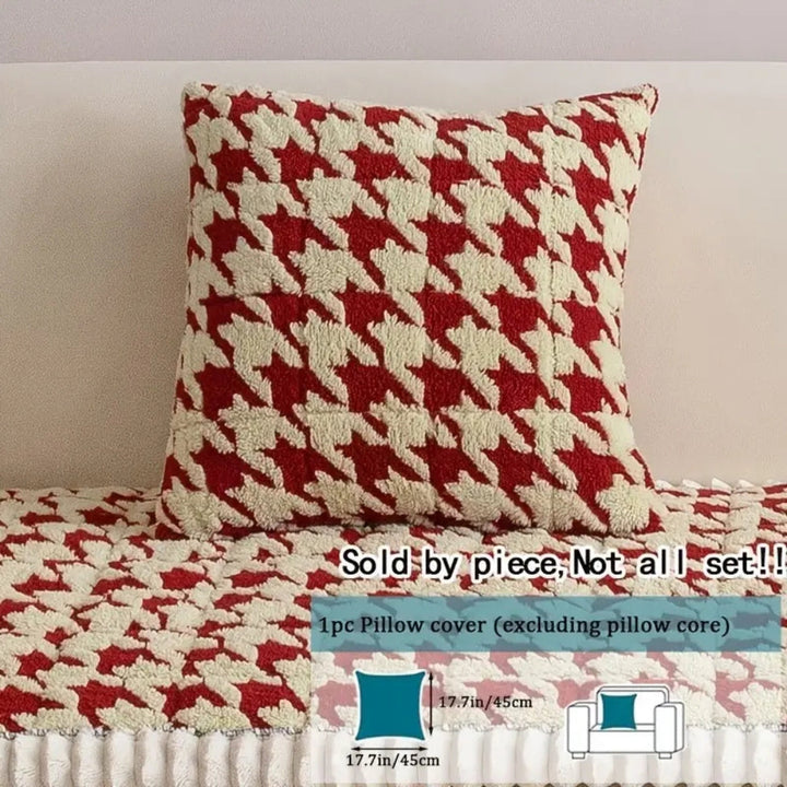 Lisslune | Colourful Plush Houndstooth Sofa Cover and Cushion Cover