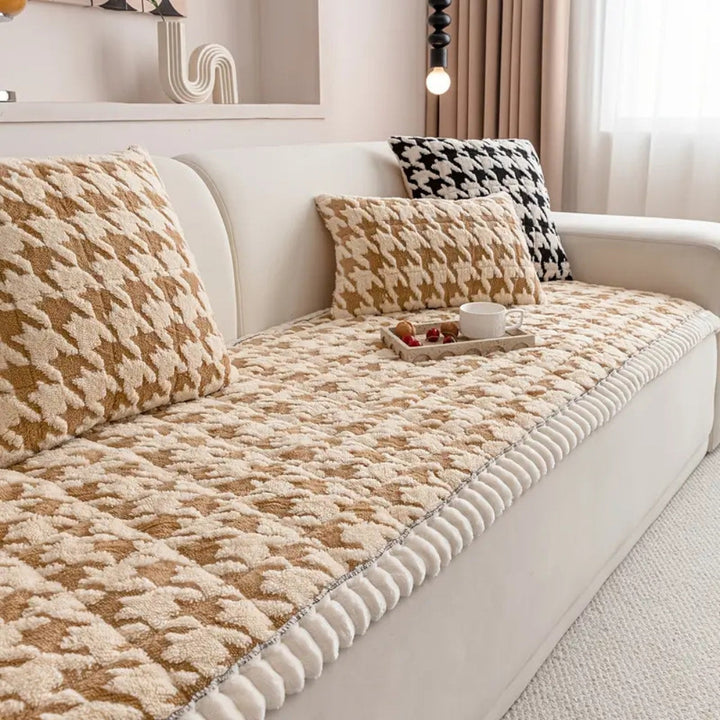 Lisslune | Colourful Plush Houndstooth Sofa Cover and Cushion Cover